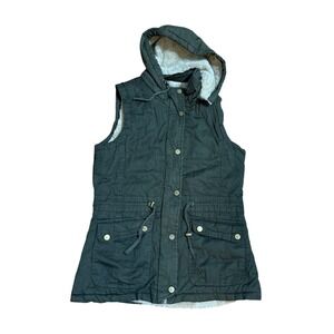 Snobbish Collection Womens Olive Green Faux Fur Lined Utility Hooded Vest Medium